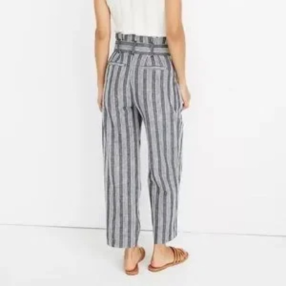 Madewell linen blend paperbag waist indigo stripe pants - Picture 3 of 9